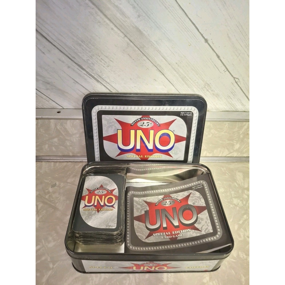 UNO Silver 25th Anniversary Special Edition Card Game Tin 1997 Missing Insert